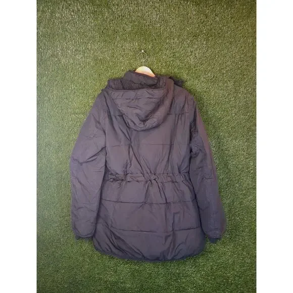 J.Crew Chateau Puffer Jacket Women's Large Black PrimaLoft Insulated Hooded Coat - Picture 3 of 13